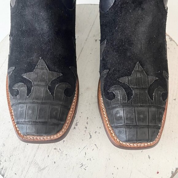 NEW Rod Patrick  Womens Cowboy Boots 7.5E Black Caiman Suede Western Blunt Toe - Picture 7 of 13